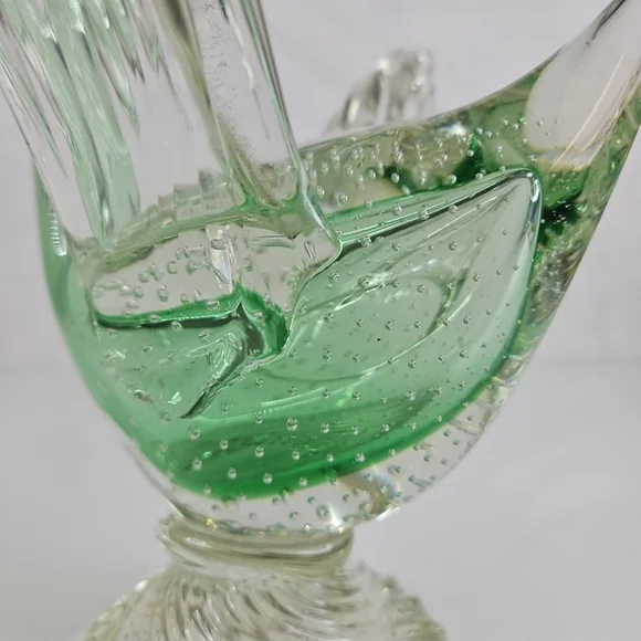 Vintage Murano Art Glass Swan Bird Clear and Green Italy Very Rare Pieces